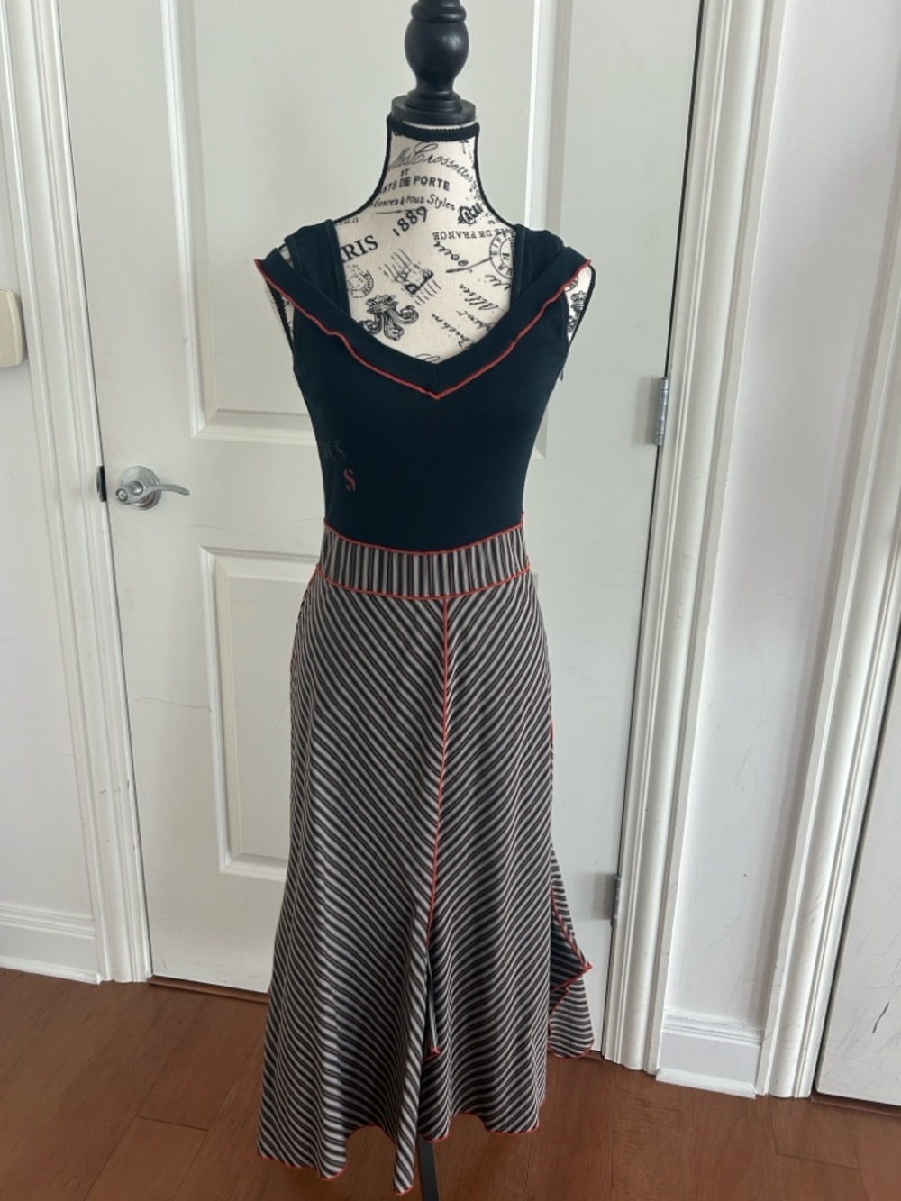 Cop Copine Striped Long Dress with Orange Trim